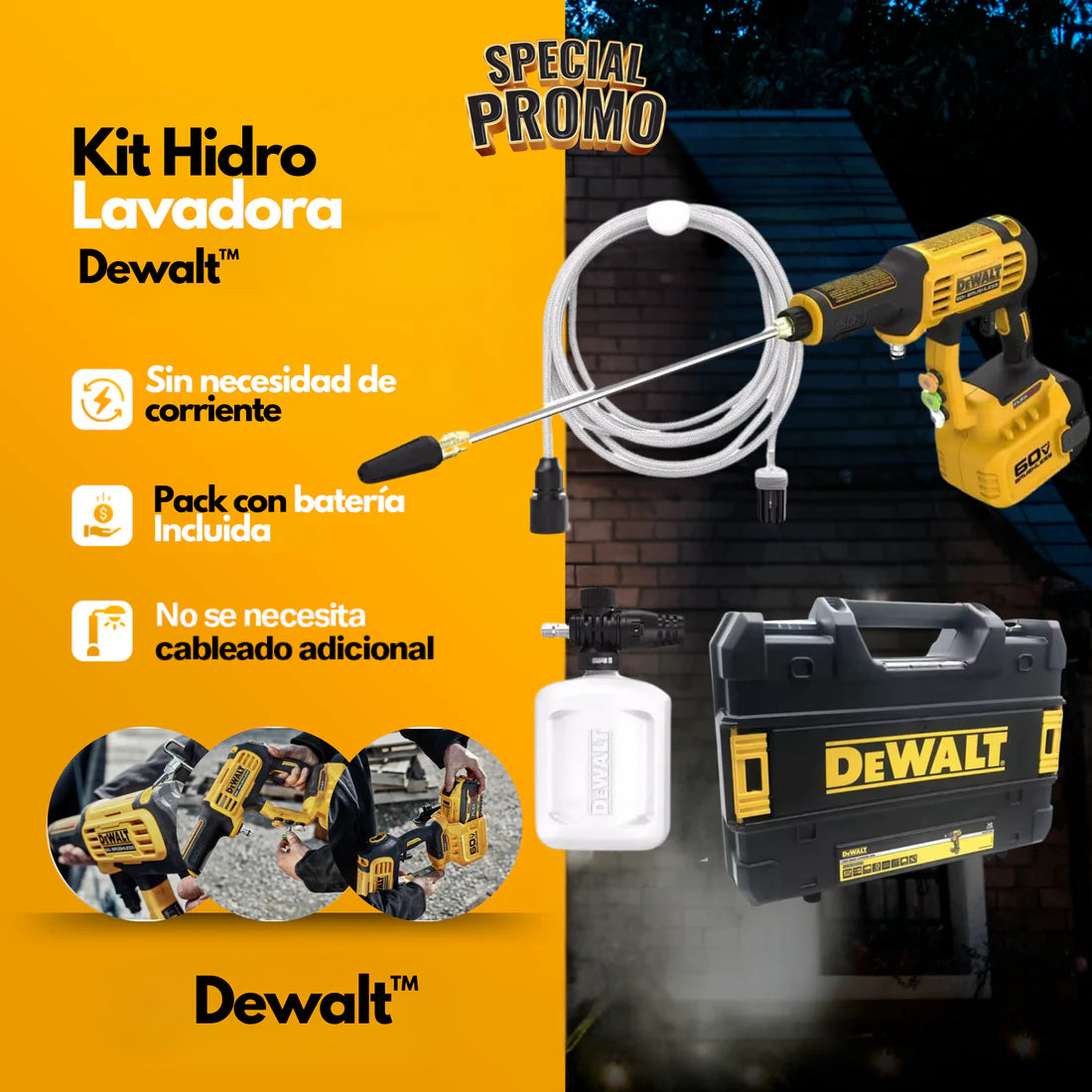 Hidrolavadora DWT CleanWash Inalámbrica Con 2 Baterías Gratis + Estuche y Accesorios Regalo